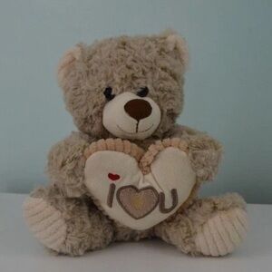 Linzy Toys Teddy Bear Plush Stuffed Animal Holding I Heart You Love Cream Tan